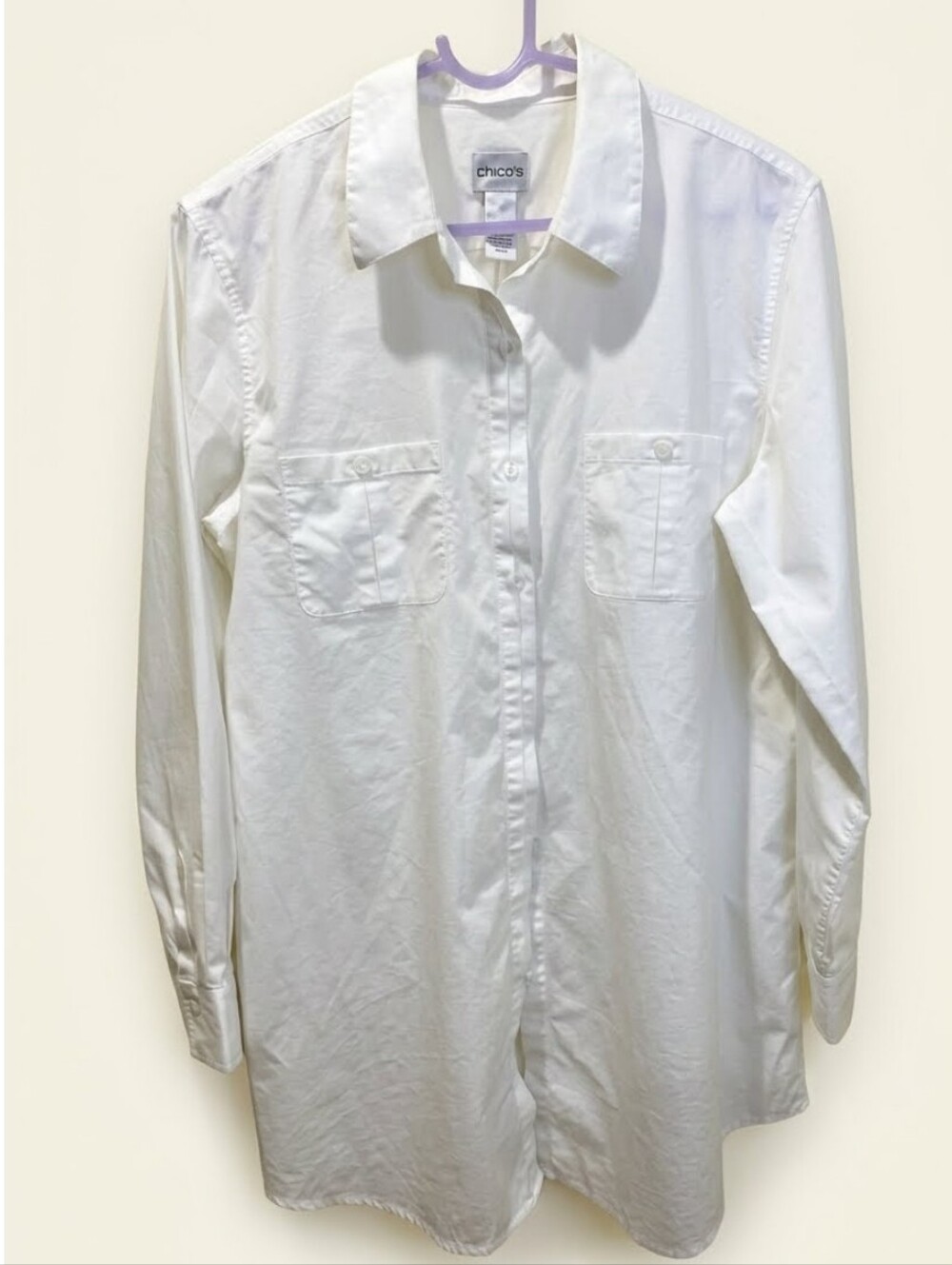 Chico's Ivory Long-Sleeve Button Front Long Shirt Chico's Sz 2